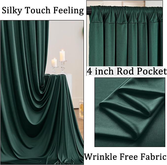 20ft x 10ft Wrinkle Free Hunter Green Backdrop Curtains - Image 2