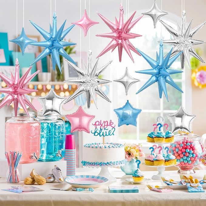 14pcs Pink Blue Silver Star Balloons, Mixed Star Foil Balloon, 22Inch Explosion - Image 5