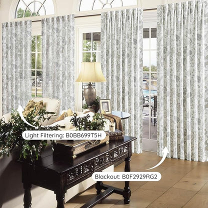 Kayne Studio Linen Grey Curtain Panels Linen Textured Botanical Leaf Print - Image 6