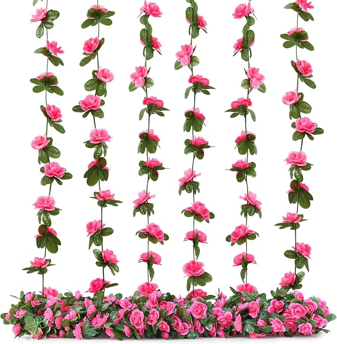 Artificial Flower Garland 8pcs 8.2ft Rose Vine Decor, Magenta Flower | PONKING - Image 8