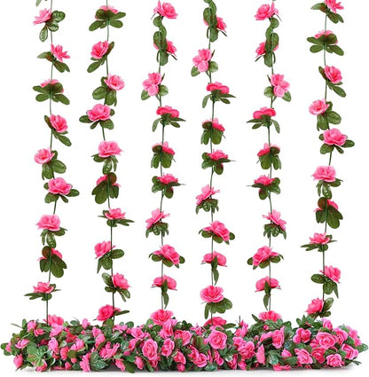 Artificial Flower Garland 8pcs 8.2ft Rose Vine Decor, Magenta Flower | PONKING - Image 8