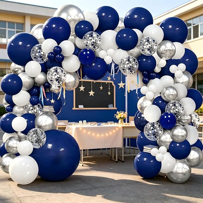 148pcs Navy Blue Silver White Balloon Arch Kit - Image 6