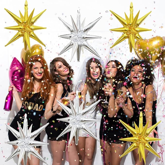 HILAVO 6PCS Gold Silver Star Balloons, 22Inch Large Star Balloon Foil Spike - Image 5
