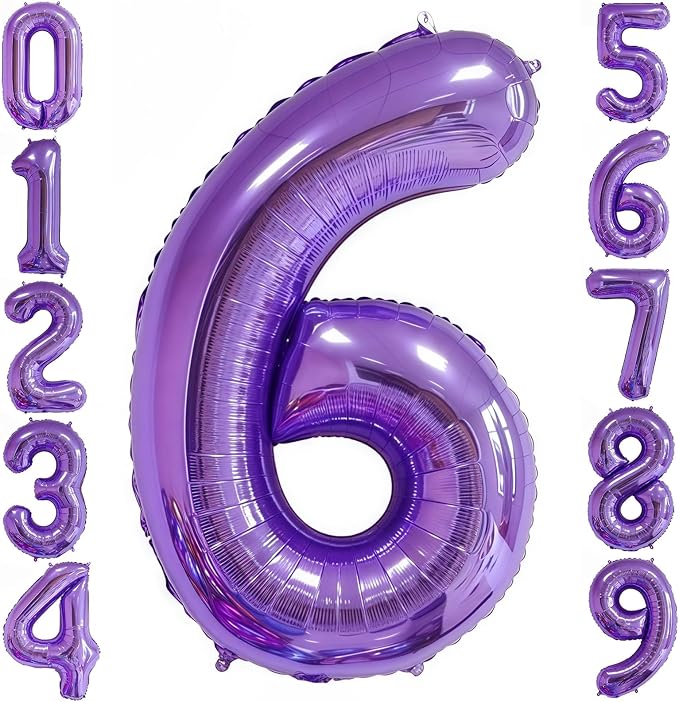 Purple 6 Balloon Number, 40 Inch Number 6 Balloon Big Purple 6 Foil Mylar by BBPOOL