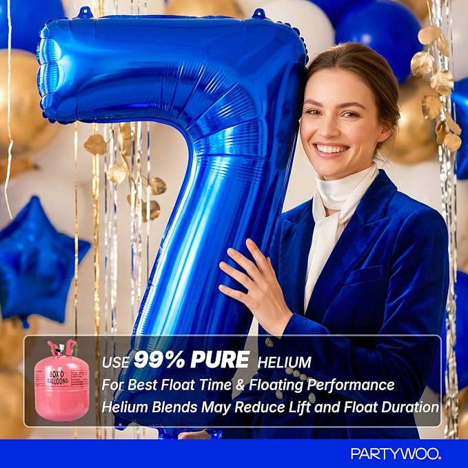 PartyWoo Number Balloons 40 Inch Blue Number 7 Kit - Image 5
