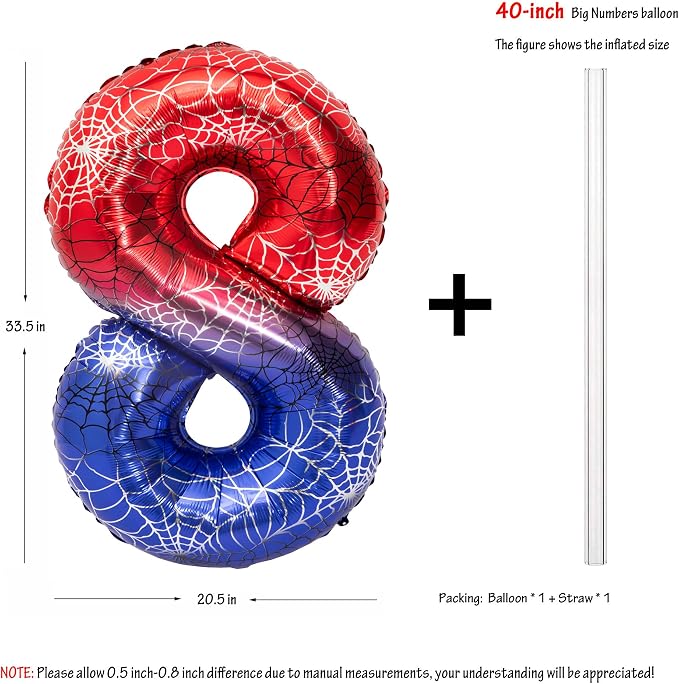 40 In Red And Blue Birthday Theme Large Number 8 Balloon | Giant Large Helium - Image 2