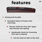 #40 Handmade Narrow Tooth Comb Tortoise Havana Acetate Fine Straight Thin Detangling Parting Grooming Teasing Hair Styling Hairdresser Barber Hairdressing Wet Dry Pocket Travel Women Men Kids