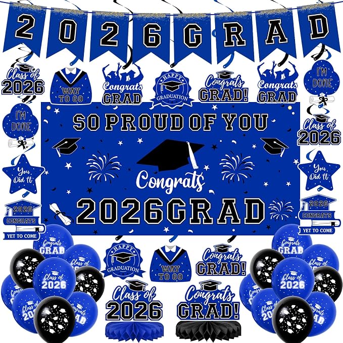 59Pcs Graduation Decorations 2026 Backdrop Balloons Banner Centerpiece Hanging by Yunfan
