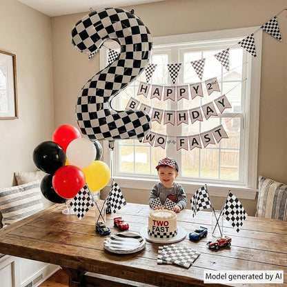 40 Inch Checkered Number 2 Balloon, Large Black and White Foil Number Balloon - Image 7