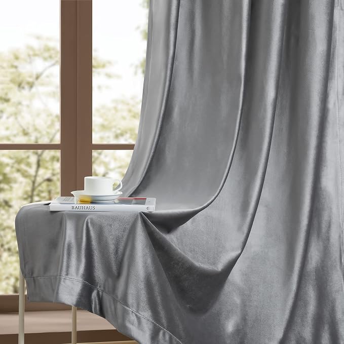 BULBUL Velvet Grey Grommet Blackout Curtains 84 inch Length - Image 6