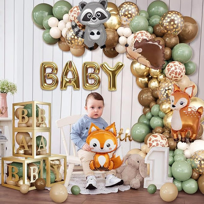 Amandir 137pcs Woodland Animals Baby Shower Decoration Boxes | Sage Green Brown - Image 6