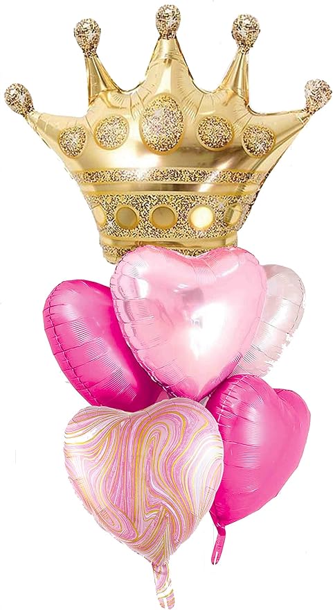 Pink Balloons Birthday Decorations，Gold Crown Princess Foil Balloons Set by DDywarm