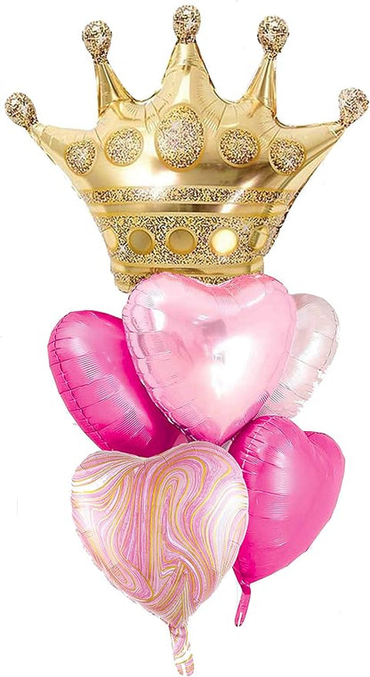 Pink Balloons Birthday Decorations，Gold Crown Princess Foil Balloons Set by DDywarm