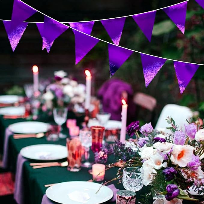 Purple Party Decorations Triangle Pennant Banner Flag Dark Purple Metallic - Image 6