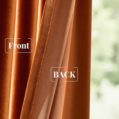 Velvet Burnt Orange Blackout Curtains 108 inch Length - Image 7