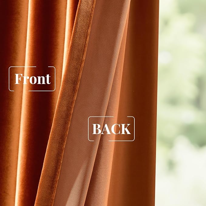 BULBUL Velvet Burnt Orange Blackout Curtains 84 inch Length - Image 7