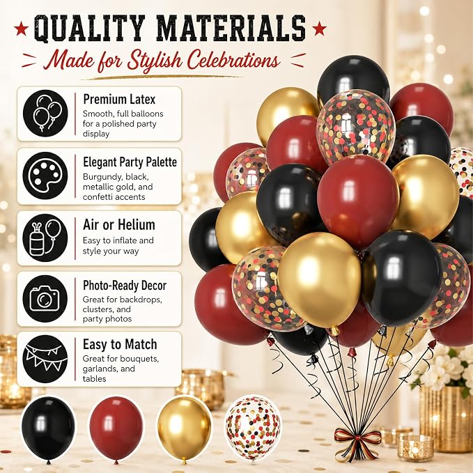 Burgundy Gold Balloons, Metallic Gold, Bachelorette Anniversary Bridal Shower - Image 7