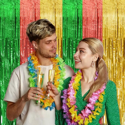 2 Pack Hawaii Party Backdrop Decorations Vibrant Summer Streamers Foil Fringe - Image 3