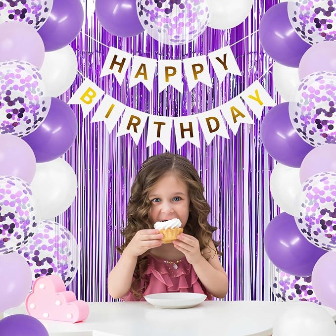 ZHENGYE Purple Birthday Party Decorations Kit Happy Birthday Banner Fringe - Image 4