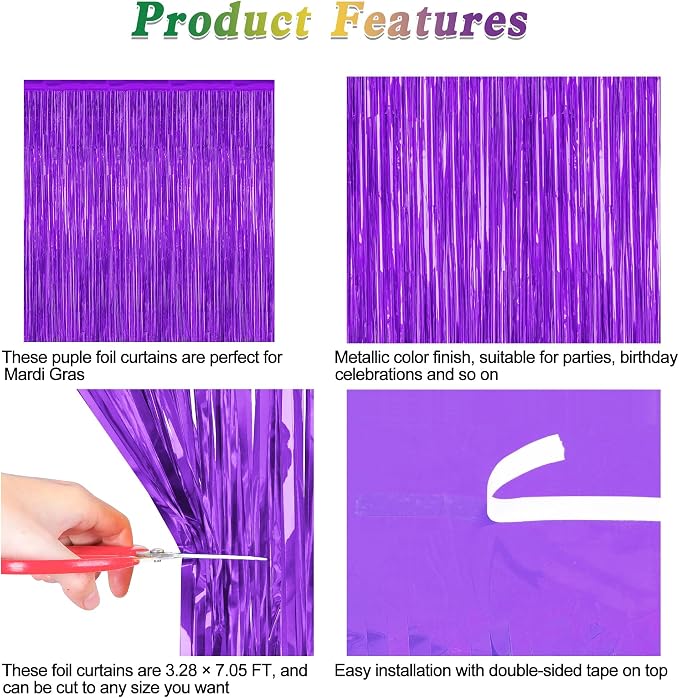ZATAYE 2 Pack Purple Foil Curtain Streamer Decorations | Purple, Metallic Foil - Image 4