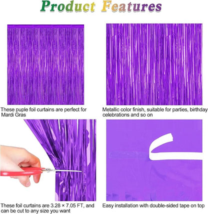 ZATAYE 2 Pack Purple Foil Curtain Streamer Decorations | Purple, Metallic Foil - Image 4