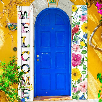Frienda 2 Pcs Spring Welcome Floral Porch Banners 72"x12" Summer Flower Hanging by Frienda