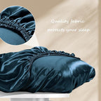 Manyshofu Satin Pillowcases for Hair Protection - 2Pcs Navy Blue Pillow Cases, Elastic Band Standard & Queen Satin Pillowcases Luxury Silky Pillow Cases Travel Pillow Covers