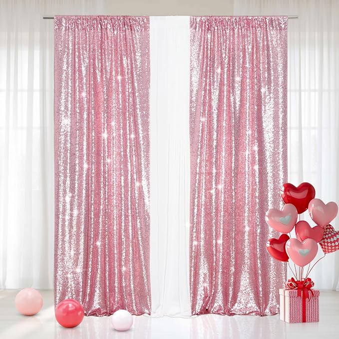 Eternal Beauty Fuchsia Pink Sequin Backdrop Curtains, 2 Panels 2x8FT | 3mm by EternalBeauty