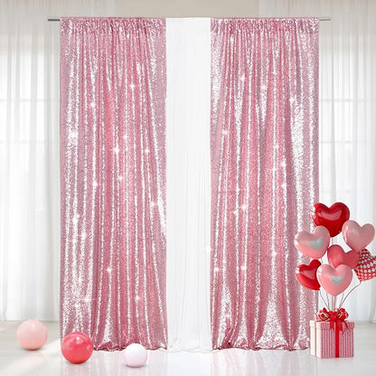 Eternal Beauty Fuchsia Pink Sequin Backdrop Curtains, 2 Panels 2x8FT | 3mm by EternalBeauty