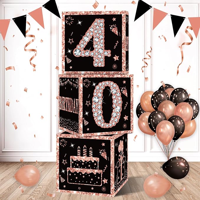 Eiurteao 3pcs Rose Gold 40th Birthday Decorations Boxes by Eiurteao