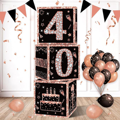 Eiurteao 3pcs Rose Gold 40th Birthday Decorations Boxes by Eiurteao