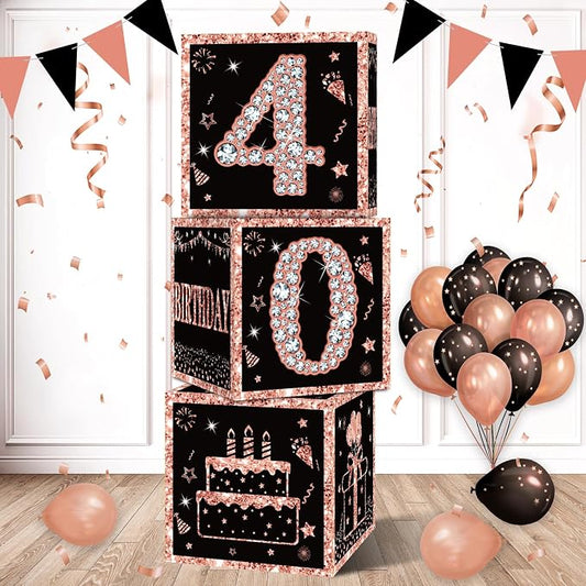 Eiurteao 3pcs Rose Gold 40th Birthday Decorations Boxes by Eiurteao