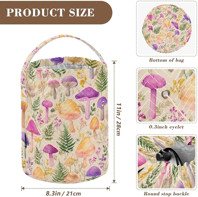 Mushroom Colorful Pattern Yarn Bag Small Crochet Bag Drawstring Yarn Storage - Image 3