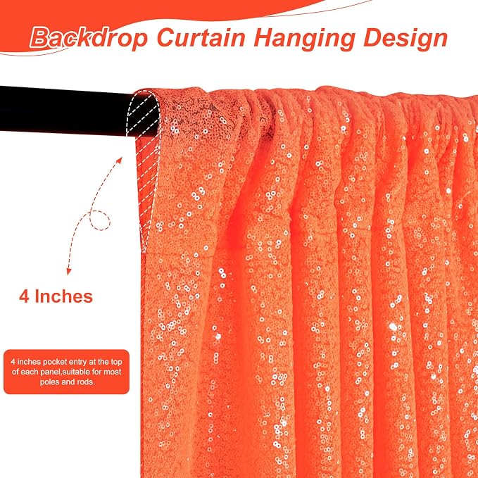 Orange Sequin Backdrop Curtains, 2 Panels 2FTx8FT Orange Curtain Backdrop - Image 3