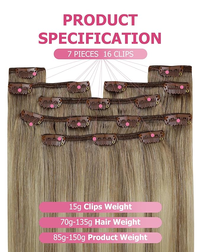YoungSee Balayage Clip in Human Hair Extensions Light Brown Real Hair Extensions Clip in Human Hair Ombre Light Brown Mix Blonde Balayage Easy to Wear Clip ins Extensions for Women 120G 16In 7Pcs