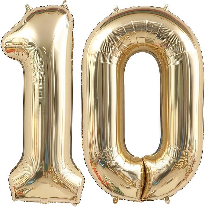 Champagne Gold 10 Balloon, 40 Inch Light Gold Number 10 Balloon Big Foil Mylar by BBPOOL