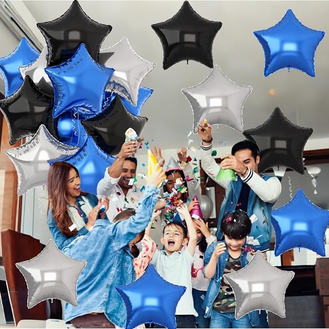 Blue Black Star Balloons Helium, 18Inch Silver and Blue Stars Shape Foil Balloon - Image 5