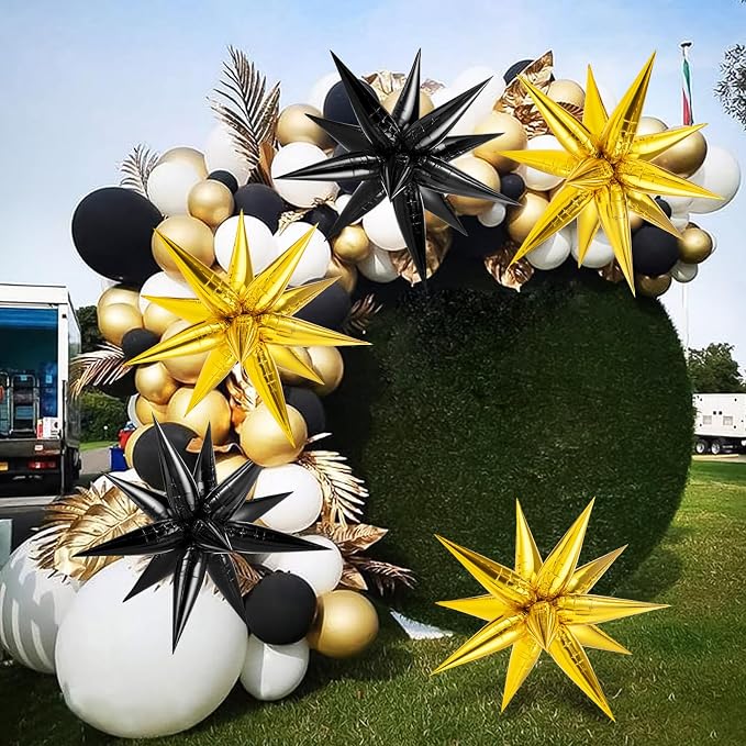 Gold Black Star Balloons, 12 Point Large Spike Balloon - Image 4