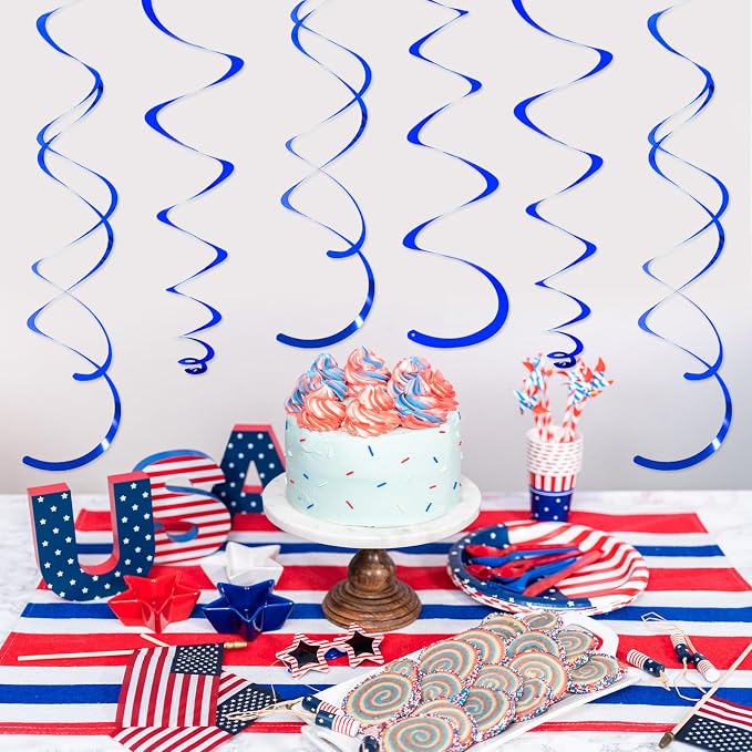24 PCS Blue Hanging Swirl, Sparkle Ceiling Hanging Decorations, Plastic - Image 2