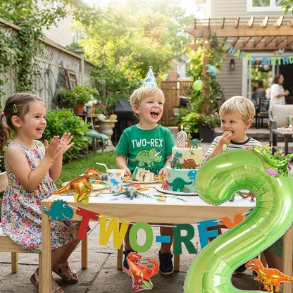 Dinosaur 2nd Birthday Decorations 40 Inch Giant Green Number 2 Foil Balloon | - Image 7