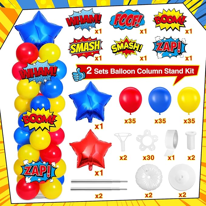 Realspring 2 Set Hero Themed Party Decorations Adjustable Red Yellow Blue - Image 2