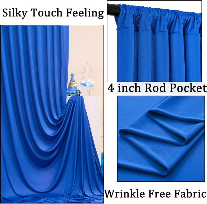 10ft x 10ft Wrinkle Free Royal Blue Backdrop Curtain - Image 2
