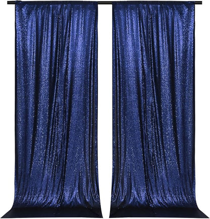 PartyDelight Navy Blue Sequin Backdrop Curtains 5x10ft 2 Panels | Sparkly 3mm - Image 4