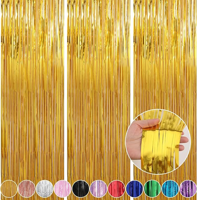 5 Pack 3.3 x 9.9 ft Gold Foil Fringe Curtains Streamers Party Decorations | by Crosize