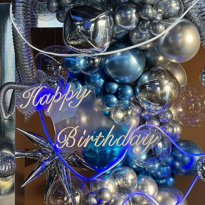 Voircoloria 90pcs Metcllic Blue Balloons Garland Arch Kit, 18 12 10 5 Inch | - Image 6
