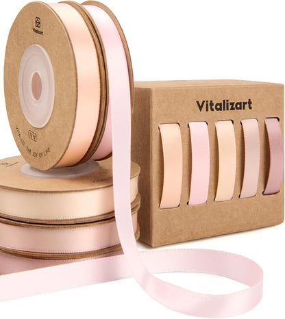 Vitalizart Pink Ribbons for Crafts 3/8" x 50Yds Double-Faced Satin Ribbon | by Vitalizart