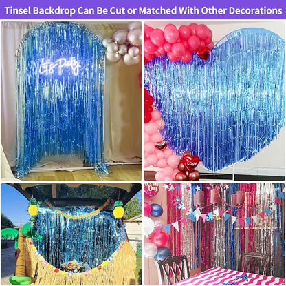 Blue Streamers Party Decorations 3.3x8.2ft, 2 Pack Dark Blue Tinsel Backdrop - Image 5