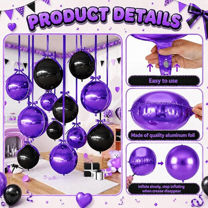 Black Purple Round Foil Balloons - Image 8