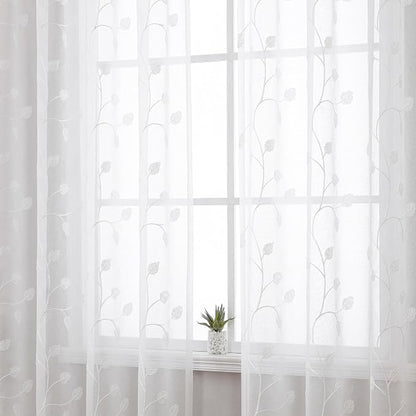 White Sheer Curtains Decorative Embroidered Leaf 96 Inches Long | Light - Image 3