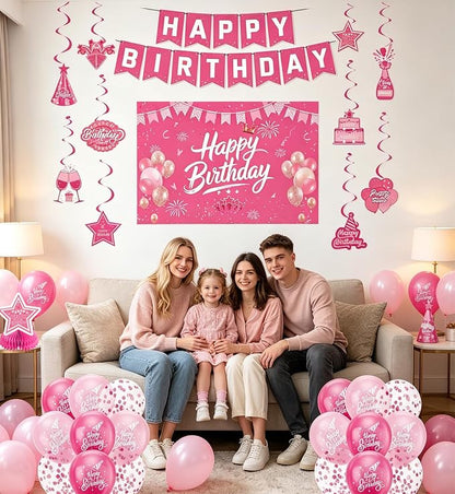 Pink Birthday Decorations for Women | Pre-Strung Happy Birthday Banner - Image 4